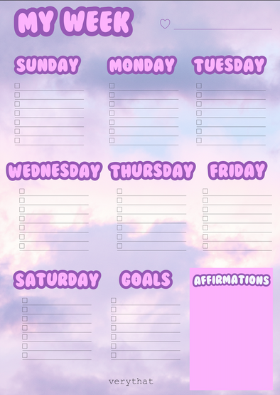 Weekly Planner Sheet - Bubbly Clouds