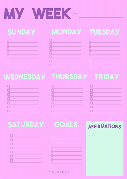 Weekly Planner Sheet - Pink and Green