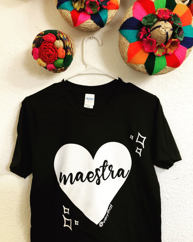 Maestra Tee (Black with white ink)