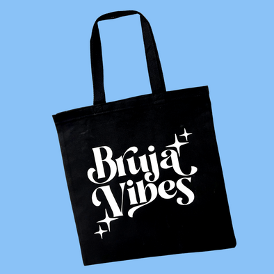 Bruja Vibes Canvas Tote Bag (White on Black)