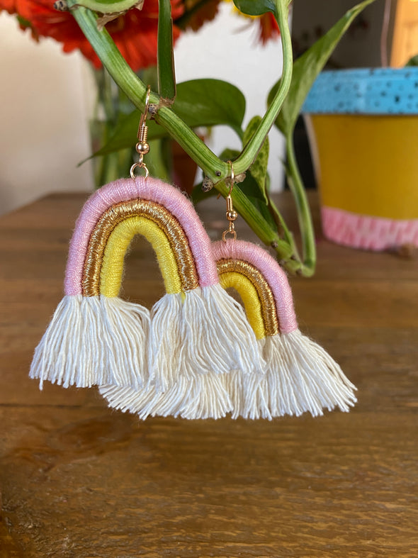 Que Cute Rainbow Earrings (Pink, Gold & Yellow)