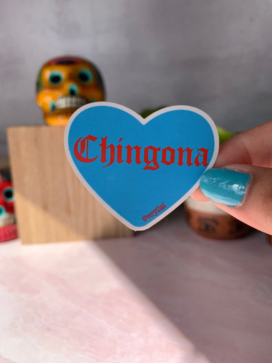 Chingona Teal and Red Conversation Heart Sticker