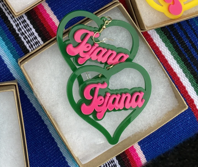 Tejana Green and Pink Acrylic Earrings