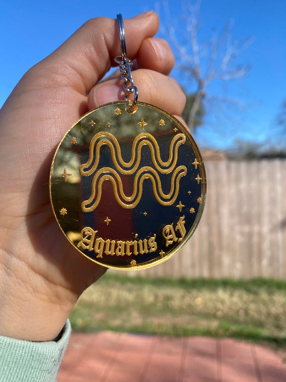 Aquarius Zodiac Keychain (Gold Mirrored Acrylic)