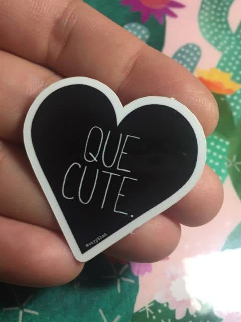 Que Cute Sticker | 1.6 x 1.6" | Vinyl Sticker | Black and White Heart