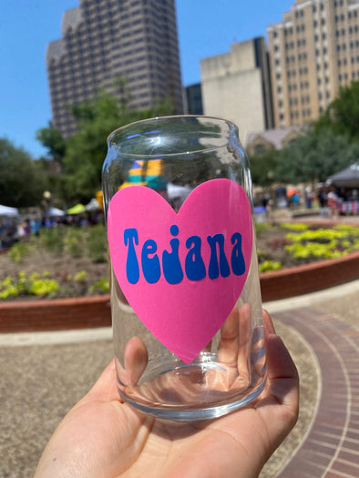 Tejana Pink & Blue Heart Beer Can Glass