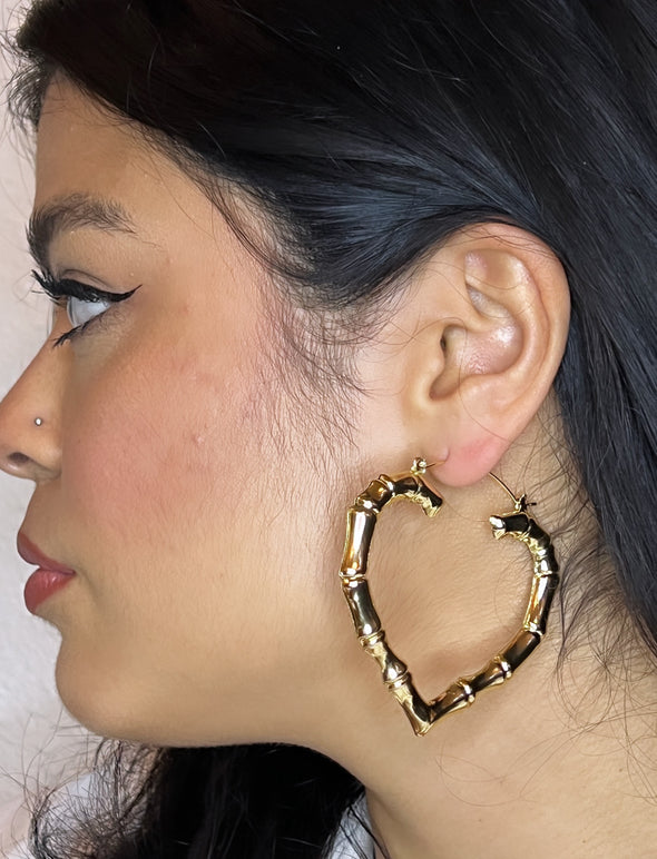 Heart Bamboo Earrings (18k Gold Plated) - Large
