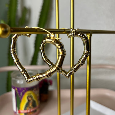 Heart Bamboo Earrings (18k Gold Plated) - Small