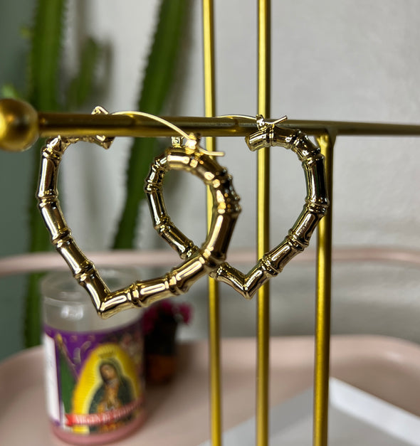 Heart Bamboo Earrings (18k Gold Plated) - Small