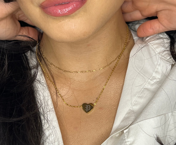 Gold Heart Initial Engraved Necklace - 18k