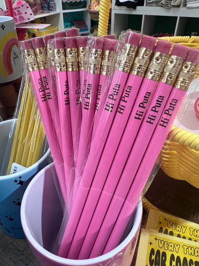 Hi Puta Engraved Pink Pencil Set