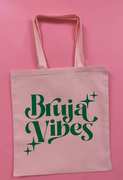 Bruja Vibes Pink Canvas Tote Bag  *LIMITED QUANTITY* (Green on Pink Canvas)