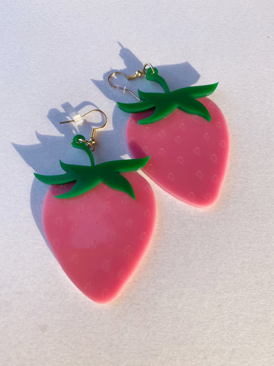 Pink Strawberry Acrylic Earrings