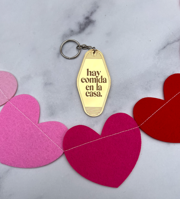 Hay Comida en la Casa Hotel Keychain (Gold Mirrored Acrylic)