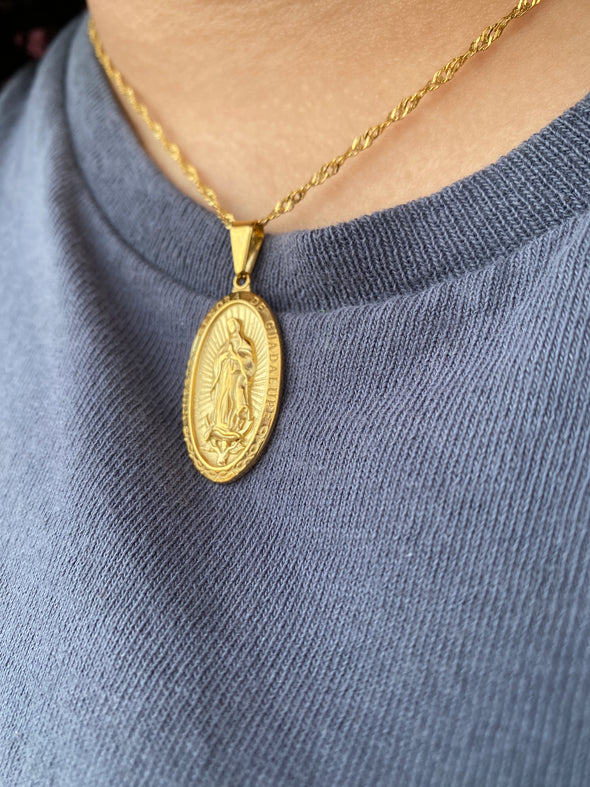 Virgen de Guadalupe Gold Plated 18" necklace