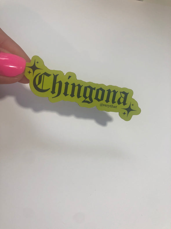 Chingona Old English Lime Green Sticker