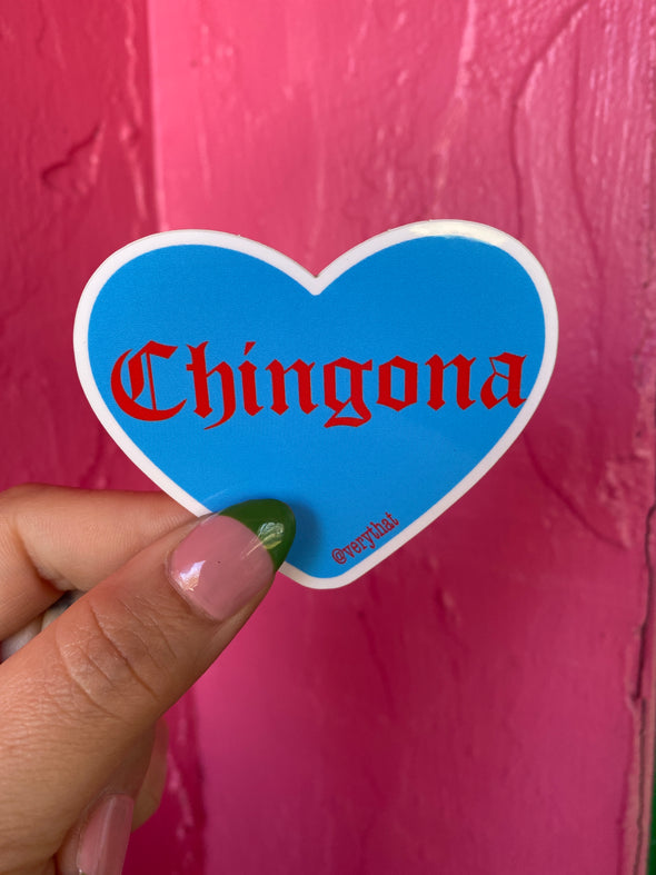 Chingona Teal and Red Heart Sticker 3x3" | Conversation Heart