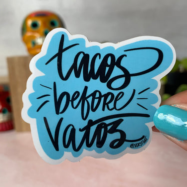 Tacos Before Vatos Blue Sticker