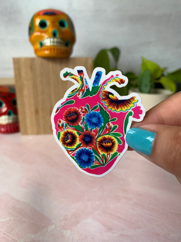 Pink Oil Cloth Corazon | Heart Sticker | by Very That Sticker Water Resistant Sticker | Vinyl