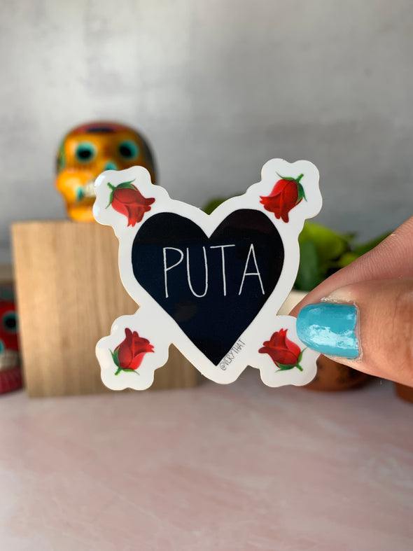 Puta Heart and Roses Sticker by Very That  | Water Resistant Sticker