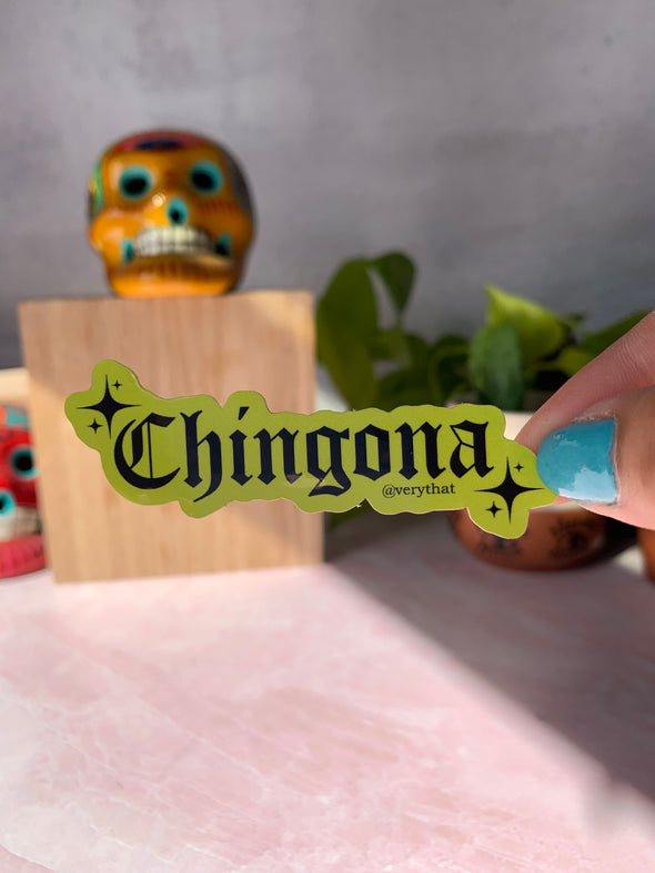 Chingona Old English Lime Green Sticker