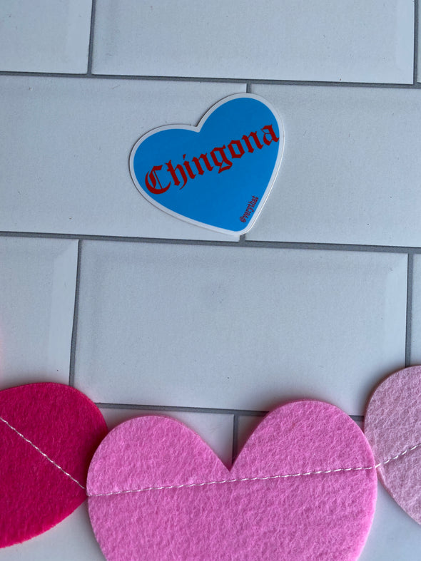 Chingona Blue and Red Conversation Heart Sticker