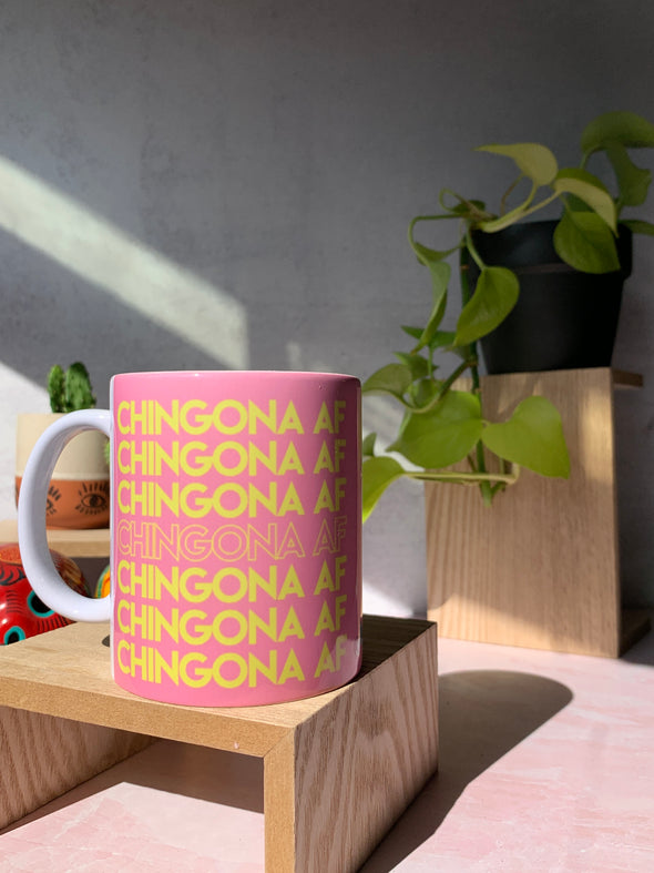 Chingona AF Mug in Pink and Yellow