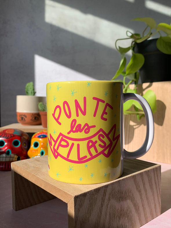 Ponte Las Pilas Yellow Mug by Very That | Full Color Mug | Chingona | Latina
