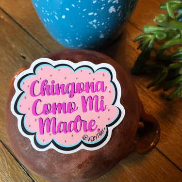 Chingona Como Mi Madre Pink Cloud Sticker 3 x 2.8"