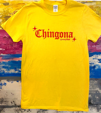Chingona Old English Tee Yellow and Red