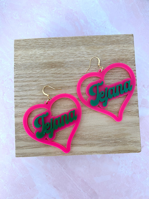 Tejana Pink and Green Acrylic Earrings