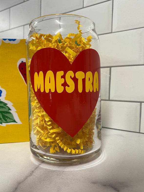 Maestra Beer Can Glass | Libbey Glass | Red on Yellow