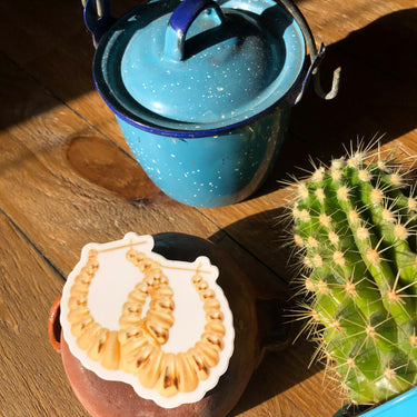 Gold Shrimp Earrings Sticker 3x2"