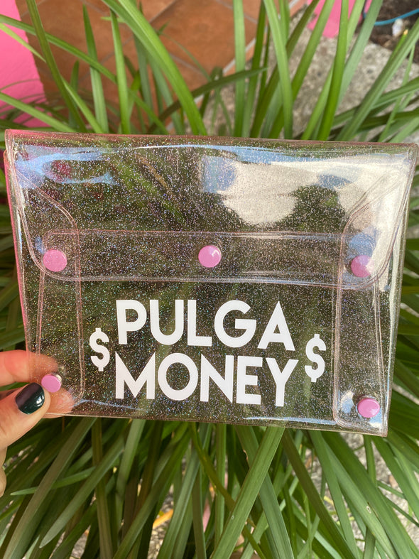 Pulga Money Pink Glitter Clutch