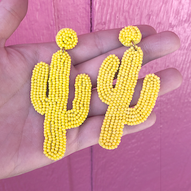 Yellow Beaded Cactus Earrings