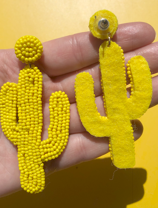 Yellow Beaded Cactus Earrings