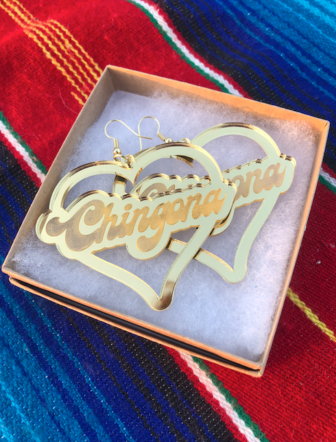 Chingona Mirrored Gold Acrylic Earrings