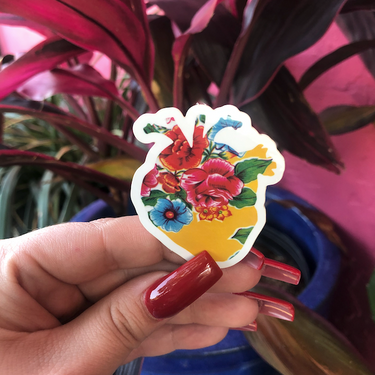 Yellow Oil Cloth Corazon | Heart Sticker | by Very That Sticker Water Resistant Sticker | Vinyl