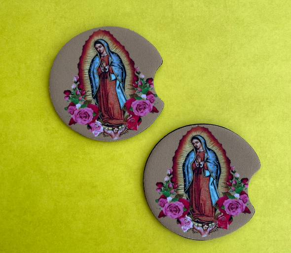 Virgen de Guadalupe Brown Background Car Coaster