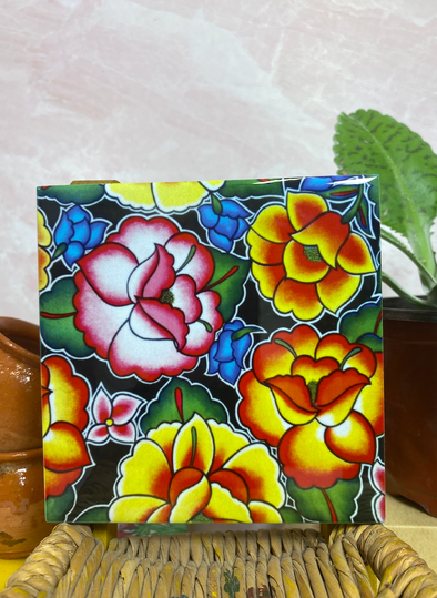Tehuana Black / Floral  Tile / Coaster