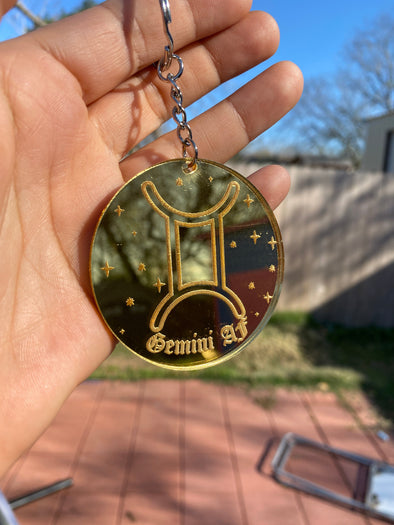 Gemini Zodiac Keychain (Gold Mirrored Acrylic)