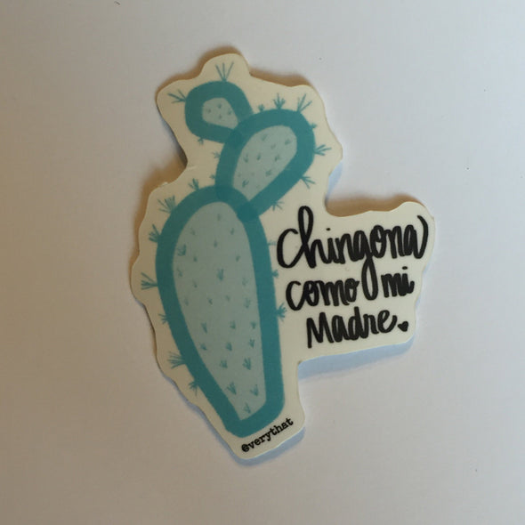 Chingona Como MI madre 1.8" x 2.2 Vinyl sticker - Blue Cactus / Nopal Sticker - Planner/journal accessory by Very That