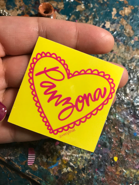 Panzona Sticker by Very That  | Water Resistant Sticker | Yellow Sticker | Pink Heart | Latina Sticker