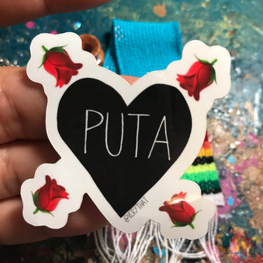 Puta Rose Sticker by Very That  | Water Resistant Sticker | Black Heart Sticker | Puta Heart | Latina Sticker