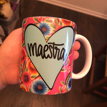 Maestra Pink Oil Cloth Mug by Very That | Full Color Mug | Chingona | Latina