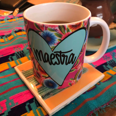 Maestra Pink Oil Cloth Mug by Very That | Full Color Mug | Chingona | Latina