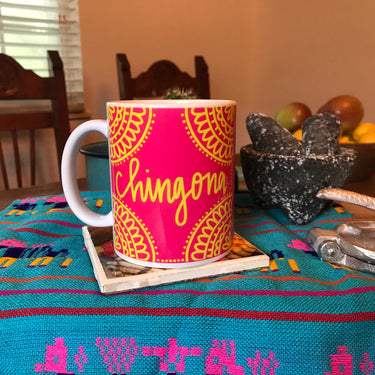 Chingona Mug in Pink and Yellow by Very That | Full Color Mug | Chingona | Latina