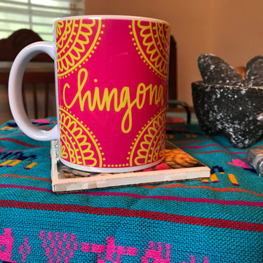 Chingona Mug in Pink and Yellow by Very That | Full Color Mug | Chingona | Latina