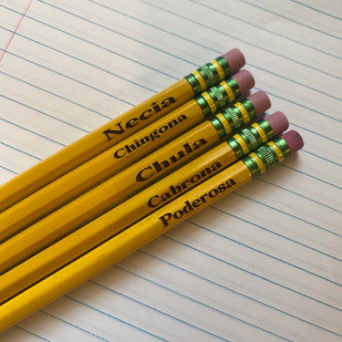 Necia + Chingona + Chula + Cabrona + Poderosa Engraved Pencil Set