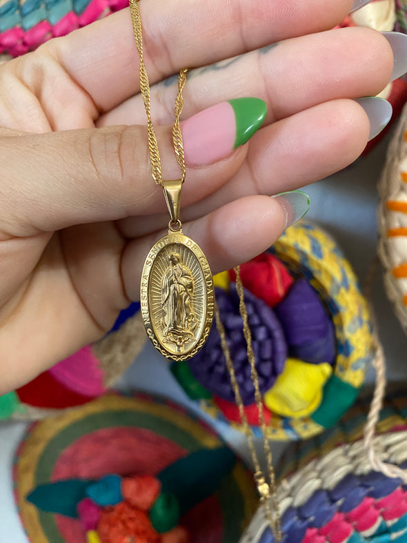 Virgen de Guadalupe Gold Plated 18" necklace